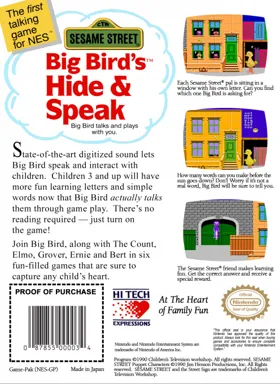 Sesame Street - Big Bird's Hide & Speak (USA) box cover back